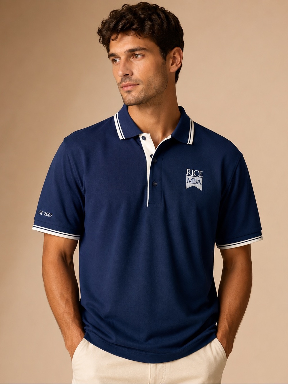 Port Authority Rice MBA Navy Blue Embroidered Polo Shirt Size S